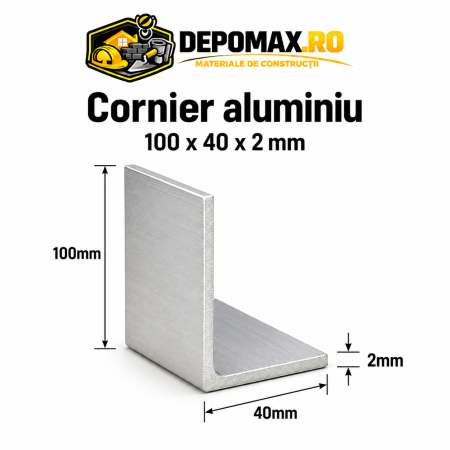 Cornier aluminiu 100 x 40 x 2 mm, 6 metri (EN AW-6060)